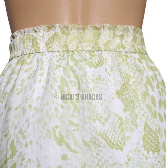 All Saints Clara Noche White Green Animal Print Sheer Midi Skirt Pull On Size 12 - Picture 6 of 11